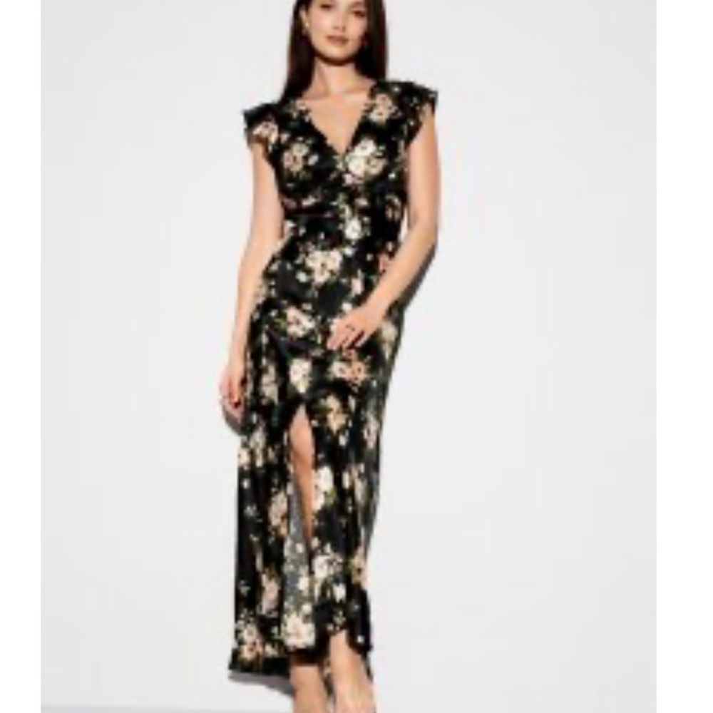 Old Navy Flutter Sleeve Floral Satin Maxi Dress - Picture 6 of 6